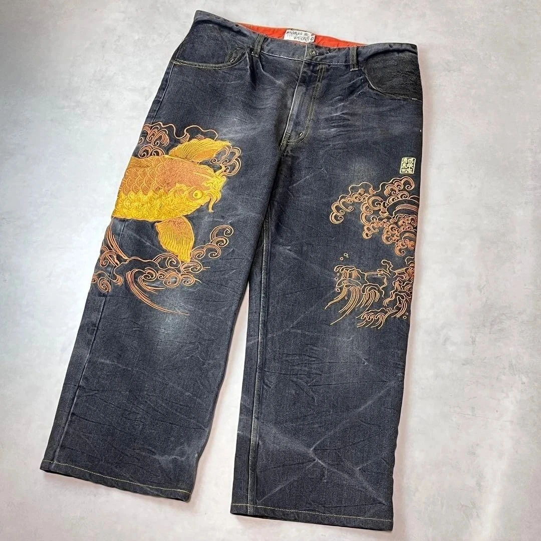 Indigo Dye Kit - กางเกงยีนส์สไตล์ฮาราจูกุแบบเรโทร ย้อมสีธรรมชาติ ยี่ห้อไฮเอนด์ สำหรับผู้ชาย สไตล์ Y2K