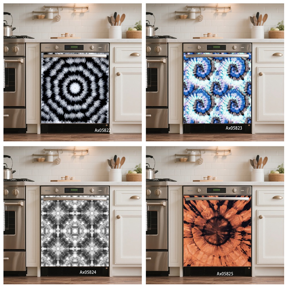 Shibori Tie Dye - สติกเกอร์ติดเครื่องล้างจานลายโบโฮ ไท ได ลายเกลียว ชิโบริ ไล่เฉดสี
