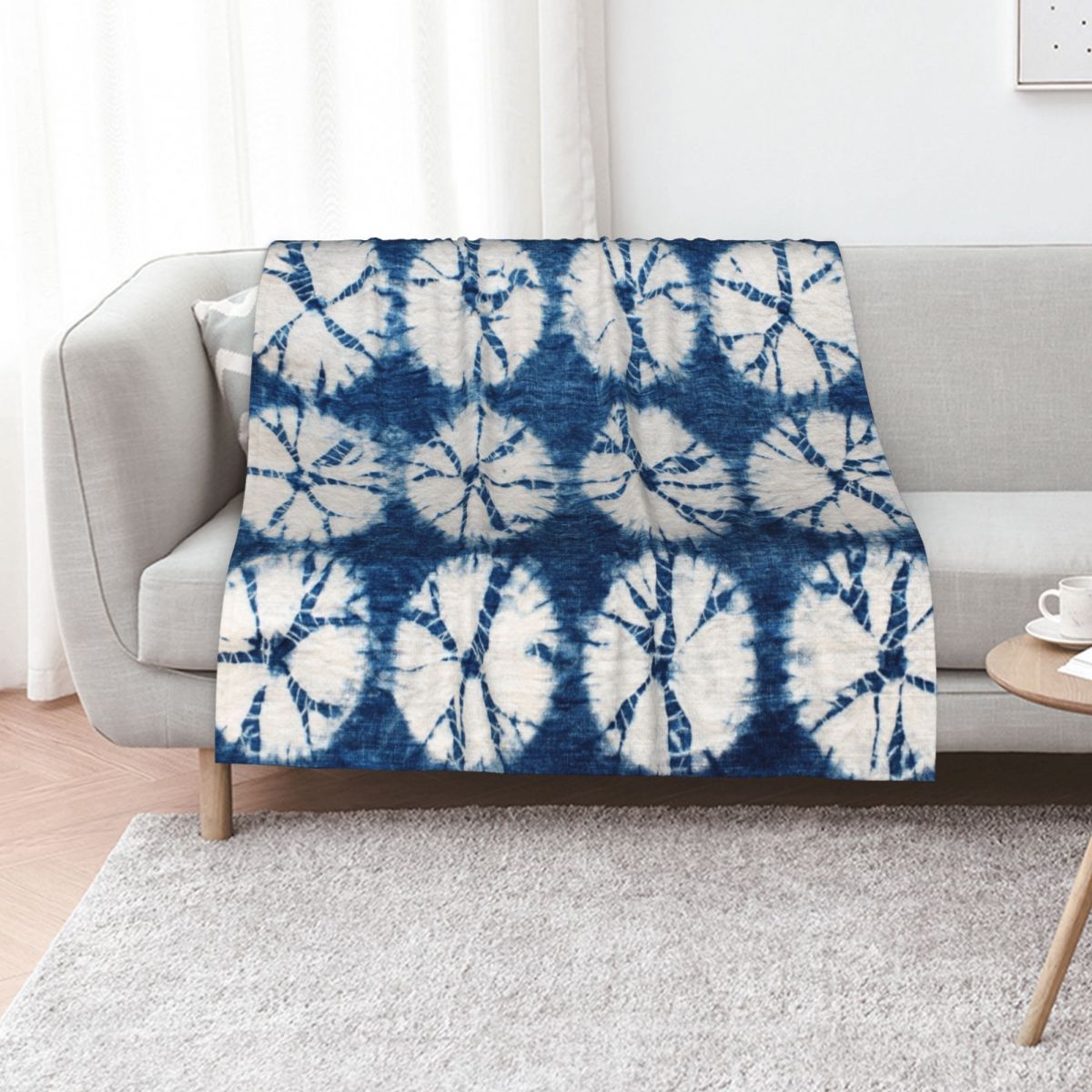 Shibori Tie Dye - ชิโบริเซอร์เคิลส์, อินดิโก, ผ้าห่มลายมัดย้อม ผ้าห่มขนสัตว์เทียม นุ่ม อุ่น