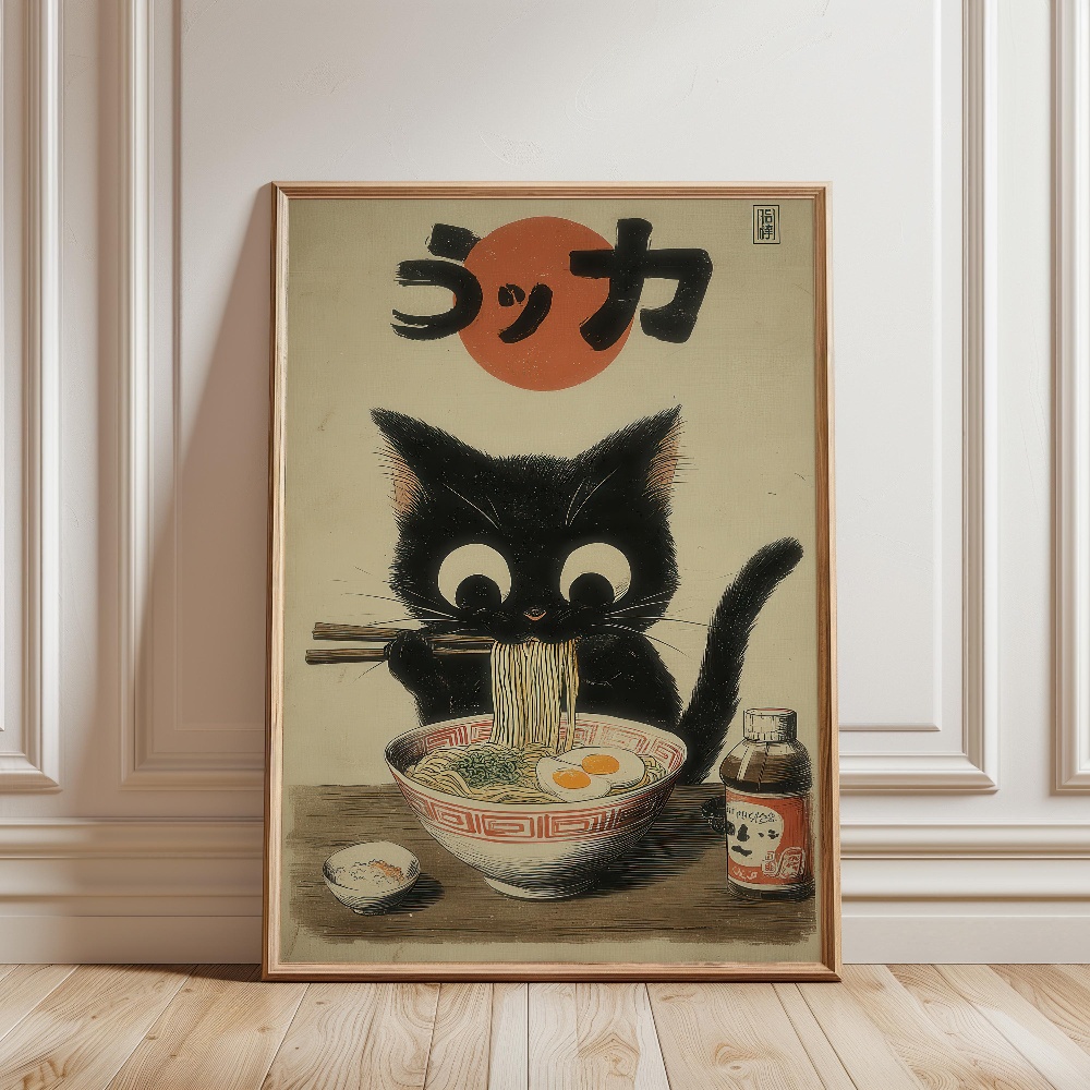 แมวดำกินราเมน สวนในวันฝนตก ภาพ - Japanese Lifestyle Japanese บทวิจารณ์และราคา