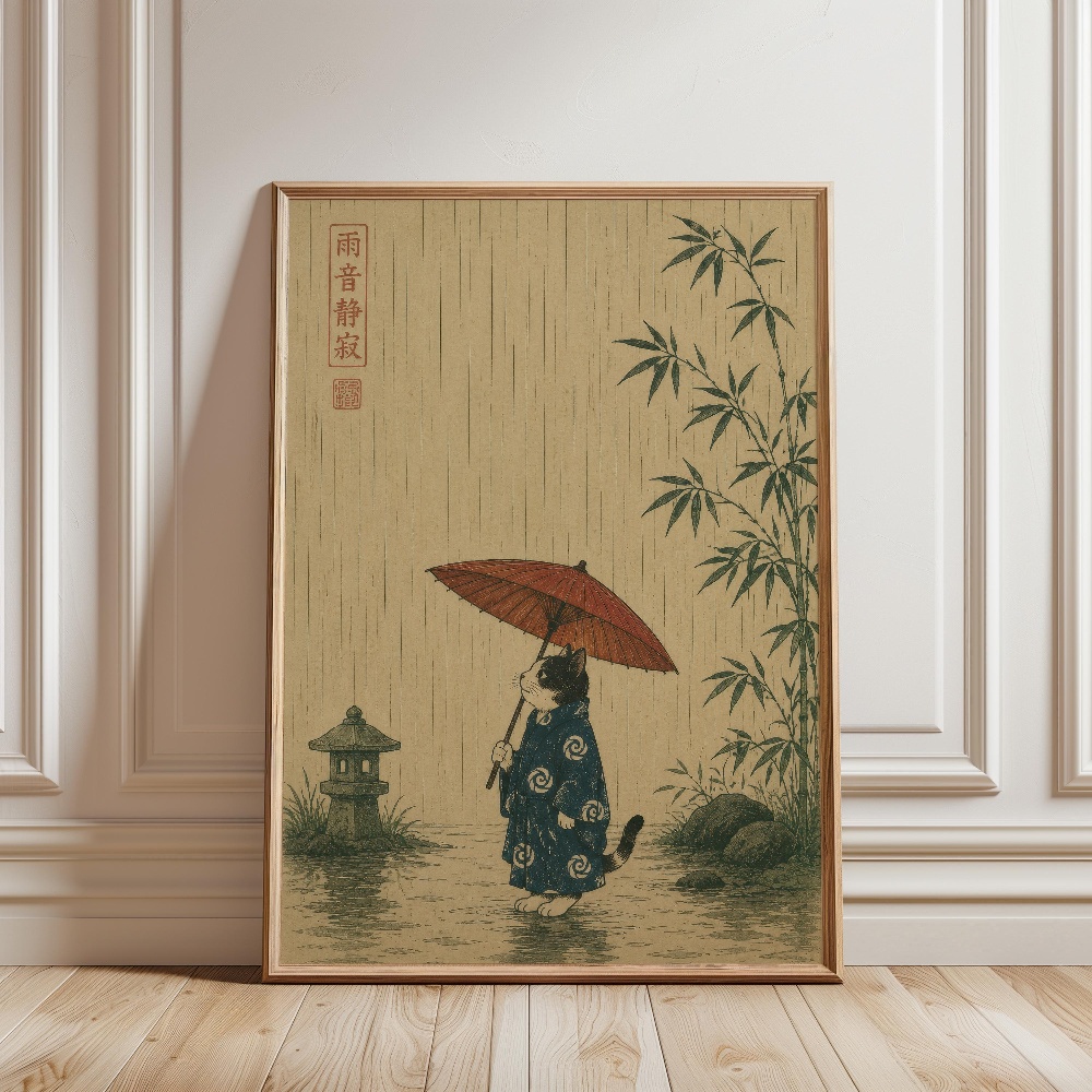 แมวดำกินราเมน สวนในวันฝนตก ภาพ - Japanese Lifestyle Japanese บทวิจารณ์และราคา