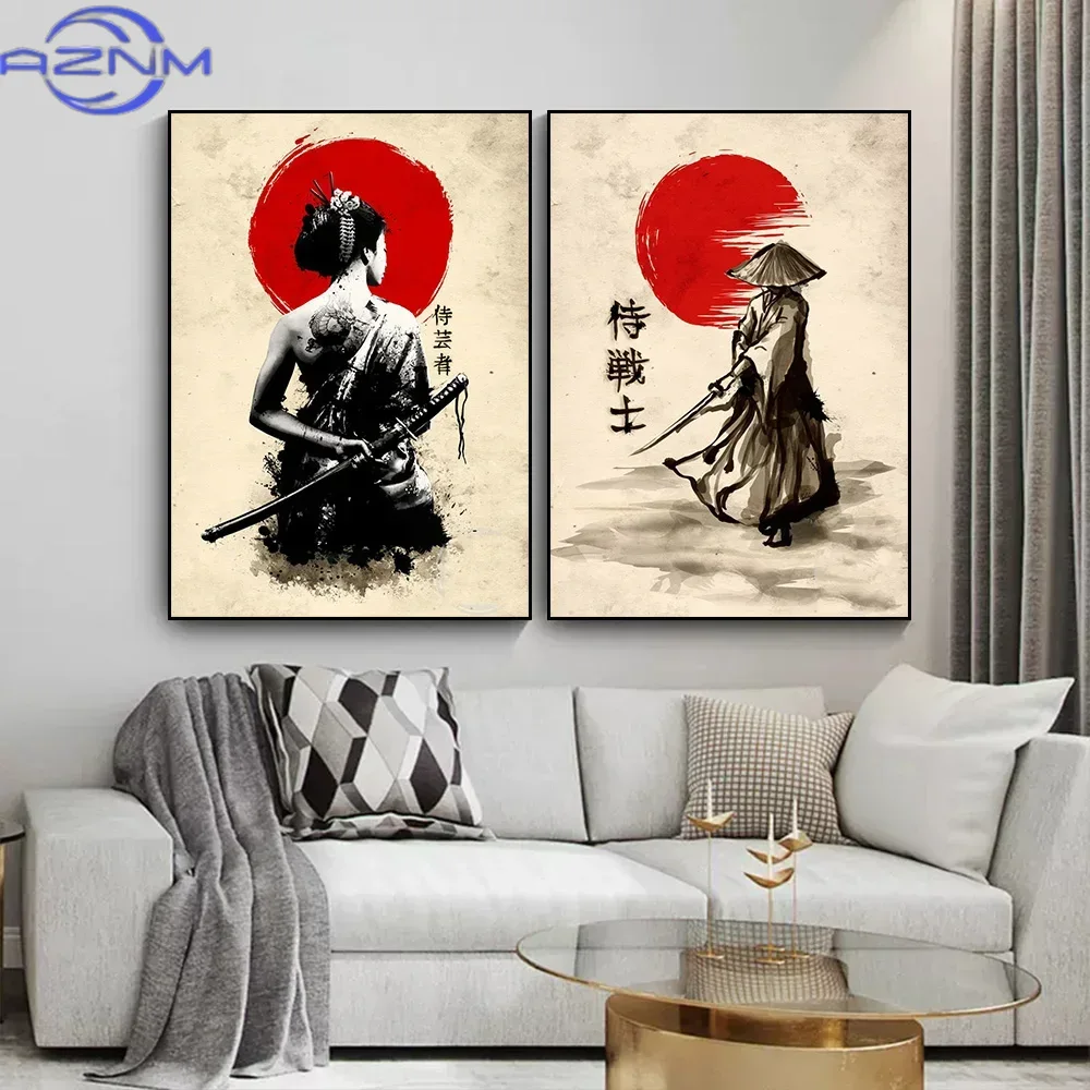 AZNM ภาพวาดบนผืนผ้าใบศิลปะซามู - Japanese Lifestyle Japanese บทวิจารณ์และราคา
